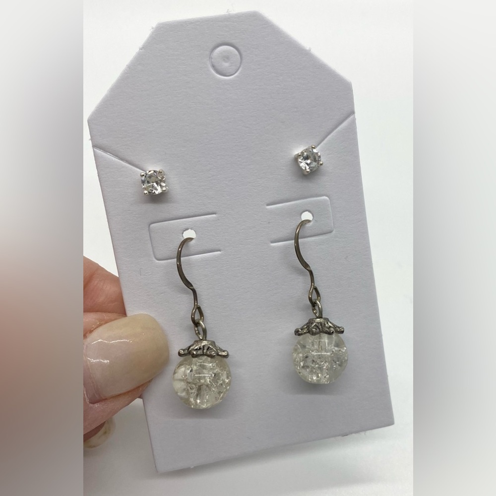 Silver Crystal Drop Dangle Rhinestone Stud Earrings Boho Fall Eclectic Festival - Picture 1 of 12